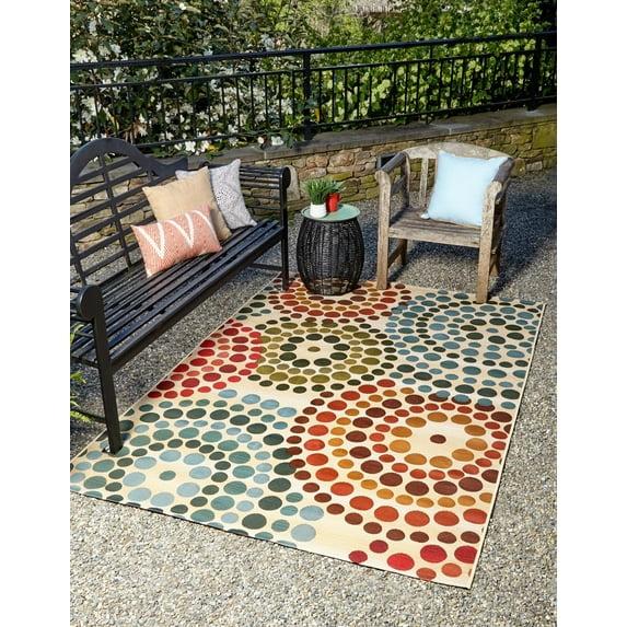 Unique Loom Outdoor Modern Collection Area Rug - Spark (4' 1" x 6' 1" Rectangle Beige/Burgundy)