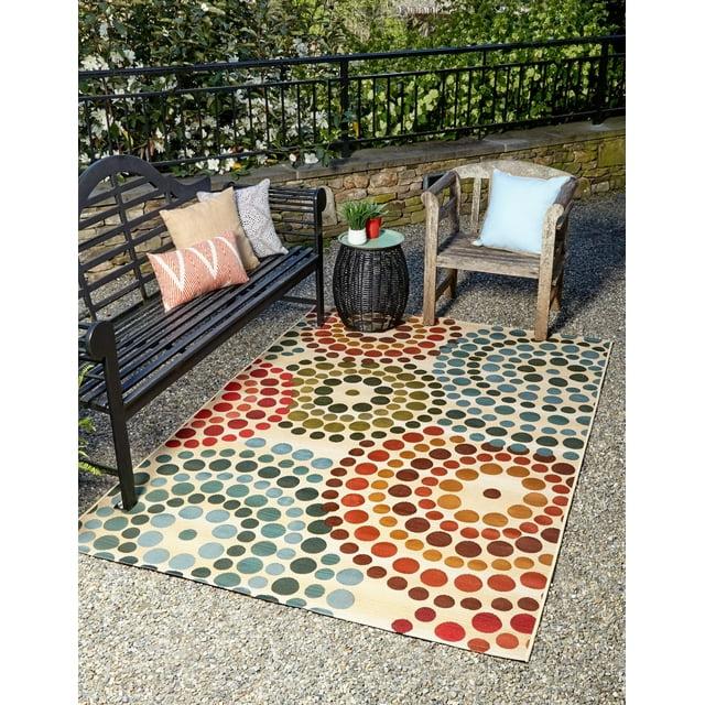 Unique Loom Outdoor Modern Collection Area Rug - Spark (4' 1" x 6' 1" Rectangle Beige/Burgundy)