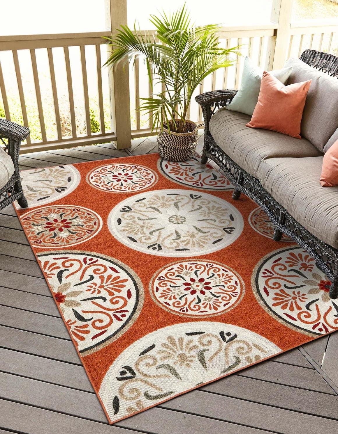 Terracotta Ivory Abstract 4' x 6' Easy-Care Outdoor Rug