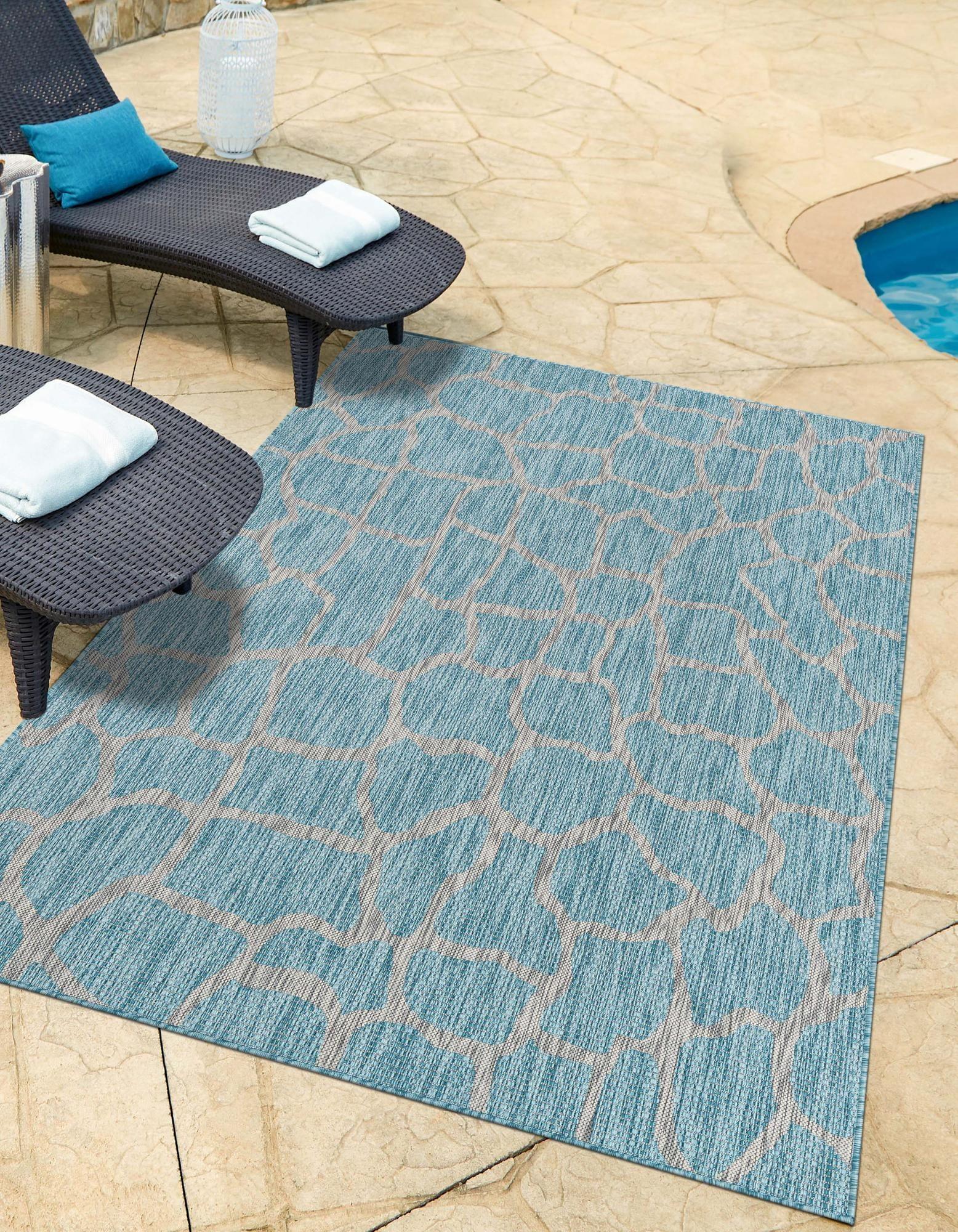 Unique Loom 5' 1 x 8' 0 Rectangle Indoor/Outdoor Safari Light Aqua Area Rug
