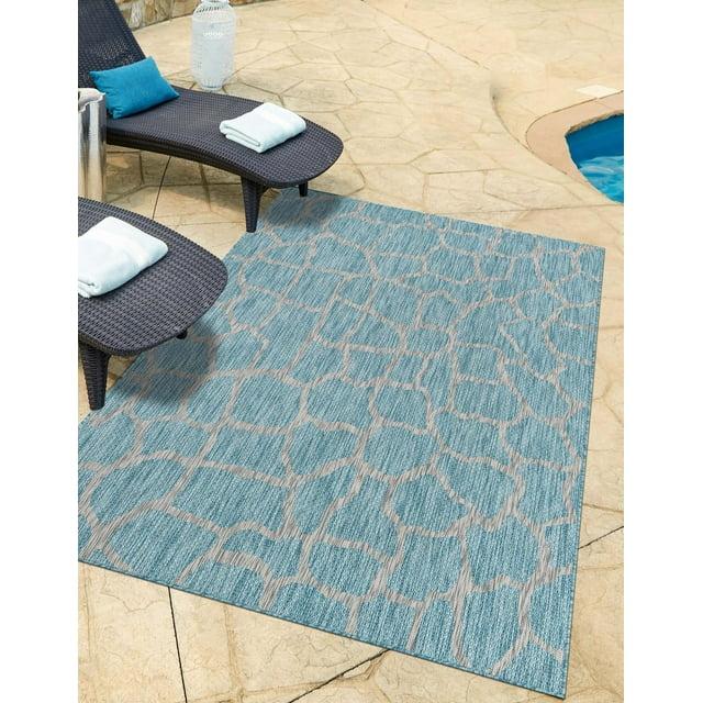 Unique Loom 5' 1 x 8' 0 Rectangle Indoor/Outdoor Safari Light Aqua Area Rug