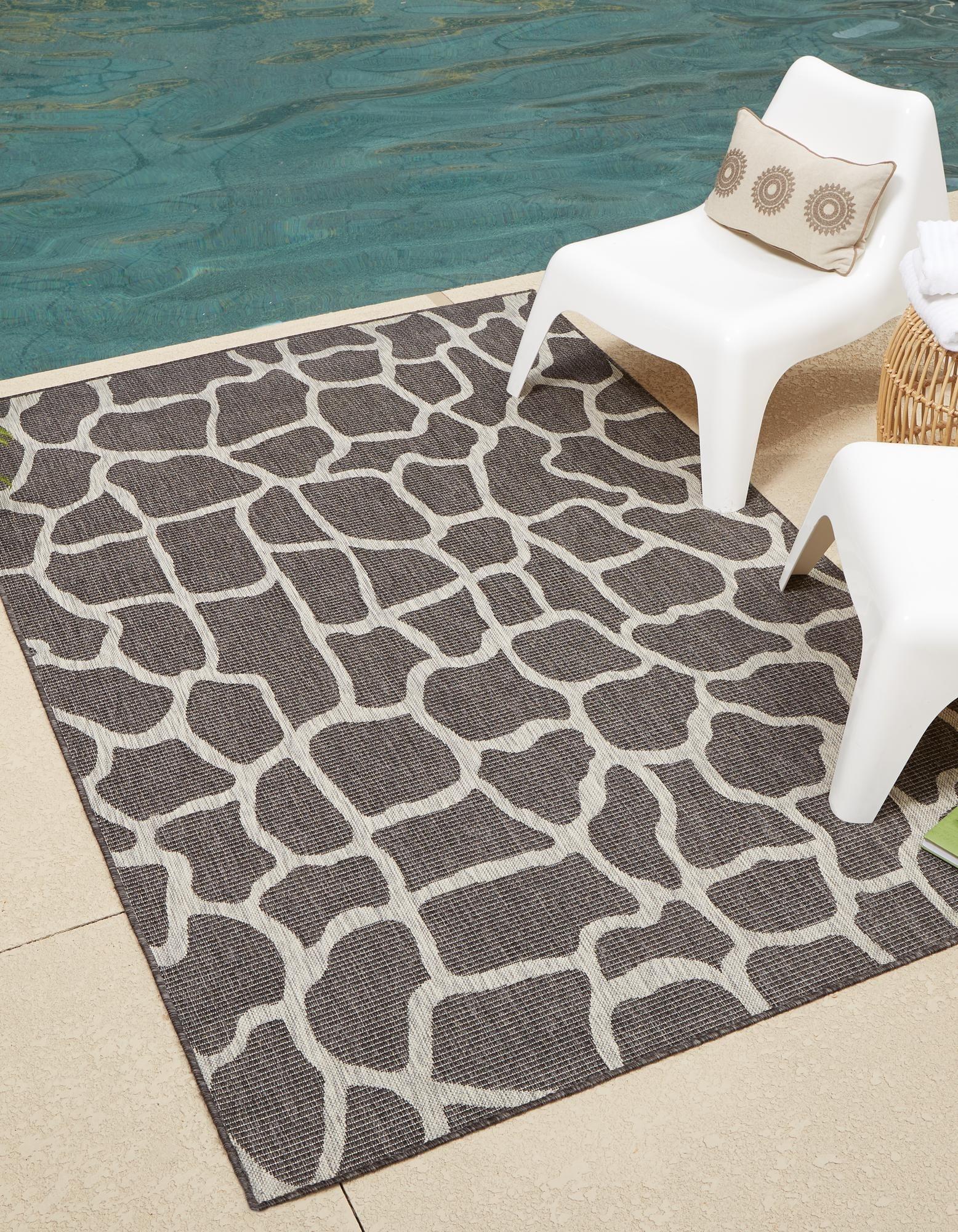 Unique Loom 6' 1 x 9' 0 Rectangle Indoor/Outdoor Safari Charcoal Gray Area Rug