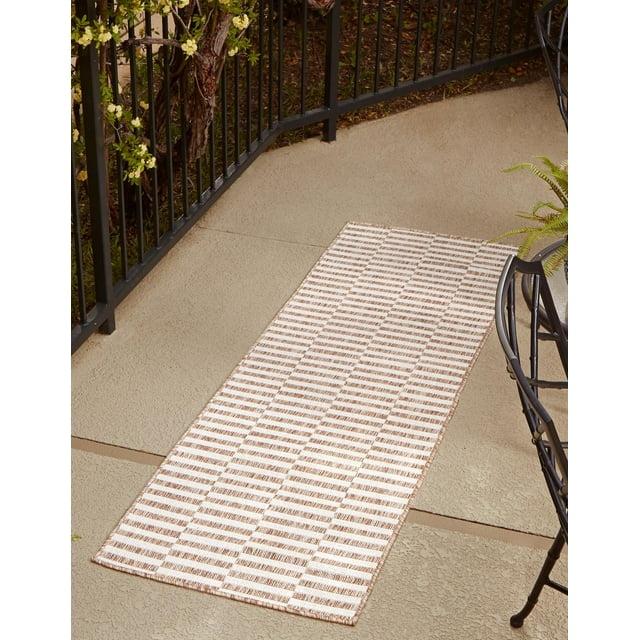 Unique Loom 2' 0 x 6' 0 Runner Indoor/Outdoor Striped Taupe Runner Rug