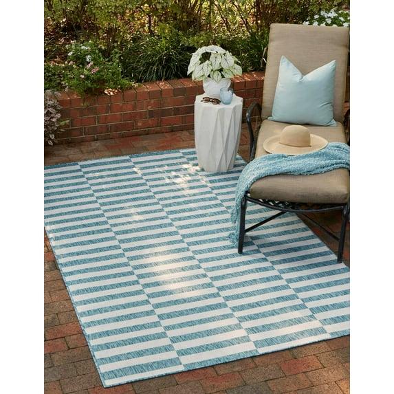 Unique Loom 4' 1 x 6' 1 Rectangle Indoor/Outdoor Striped Light Aqua Area Rug