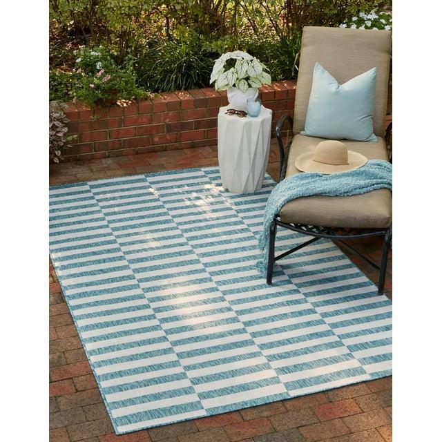 Unique Loom 4' 1 x 6' 1 Rectangle Indoor/Outdoor Striped Light Aqua Area Rug