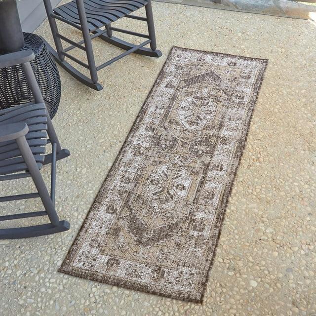Unique Loom 2' 0 x 6' 0 Runner Indoor/Outdoor Traditional Charcoal Runner Rug
