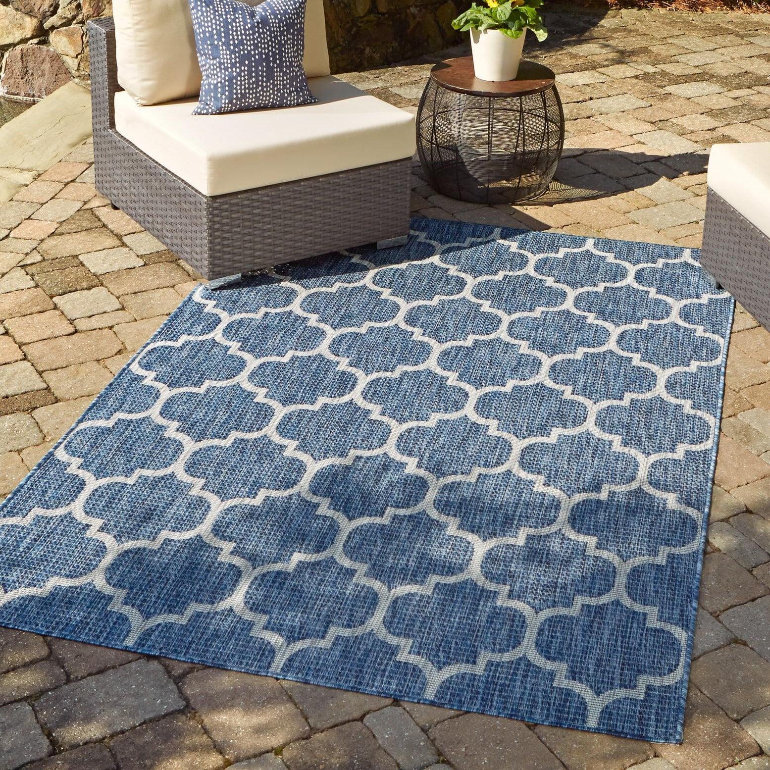 Unique Loom 6' 1 x 9' 0 Rectangle Indoor/Outdoor Trellis Navy Blue Area Rug