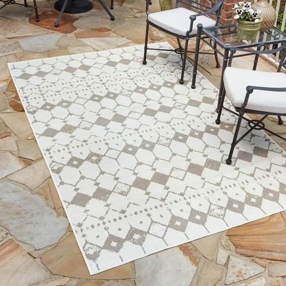 Unique Loom 6' 0 x 9' 0 Ivory and Gray Outdoor Trellis Cardak Area Rug