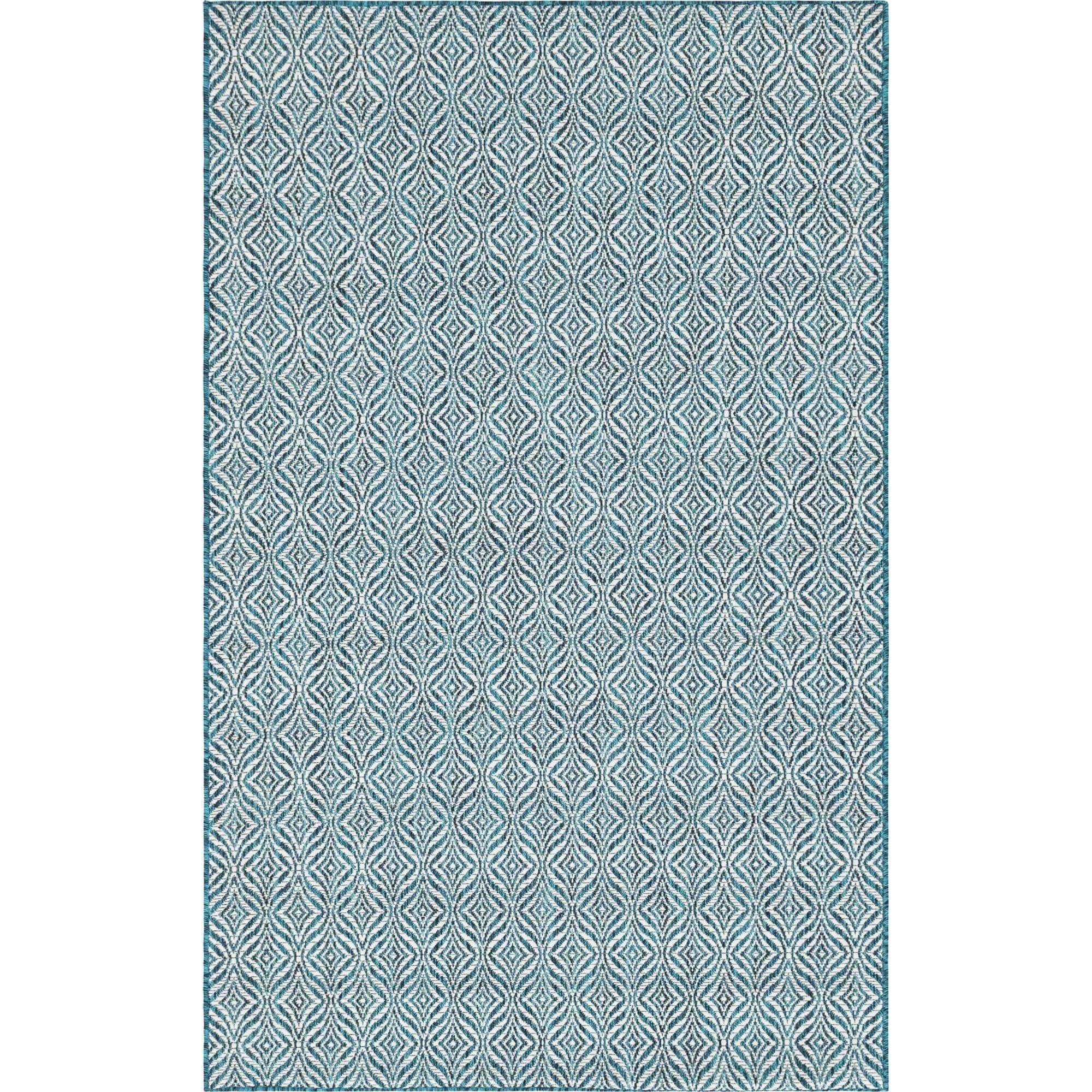 Unique Loom Outdoor Trellis Collection Area Rug - Deco Trellis (5' 3" x 8' Rectangle Teal/Ivory)