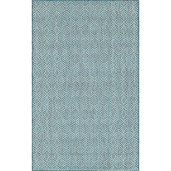 Unique Loom Outdoor Trellis Collection Area Rug - Deco Trellis (5' 3" x 8' Rectangle Teal/Ivory)