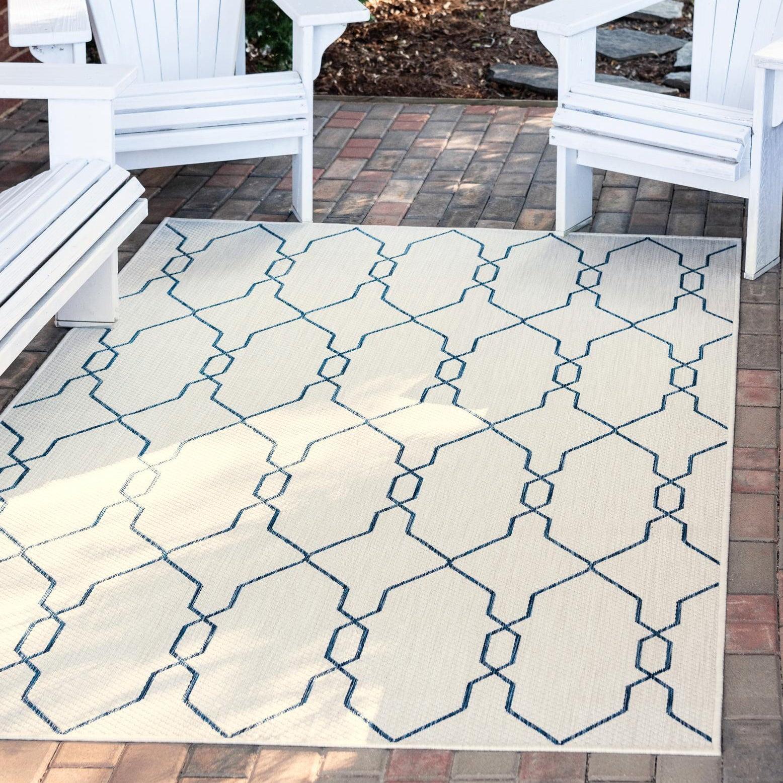 Unique Loom 5' 1 x 8' 0 Rectangle Indoor/Outdoor Trellis Ivory Area Rug