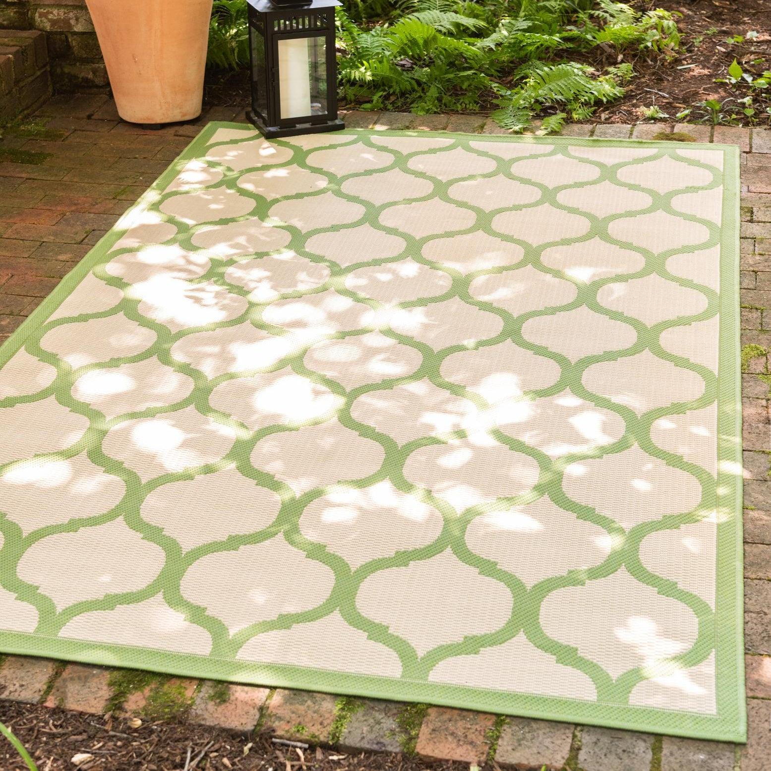 Unique Loom 6' 1 x 9' 0 Beige and Green Outdoor Trellis Moroccan Area Rug