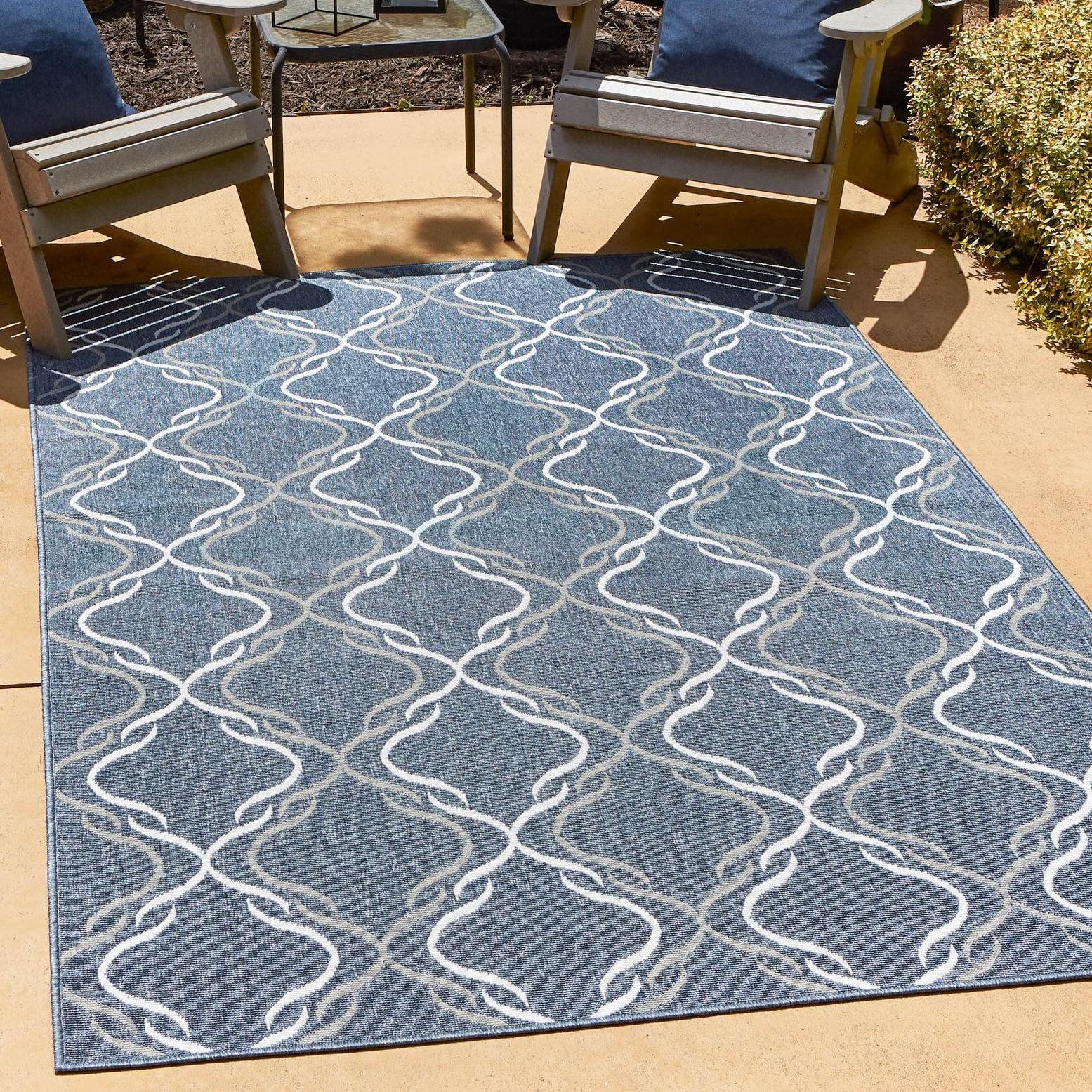 Unique Loom Outdoor Trellis Collection Area Rug - Parmaklik (4' x 6' Rectangle Navy Blue/Ivory)