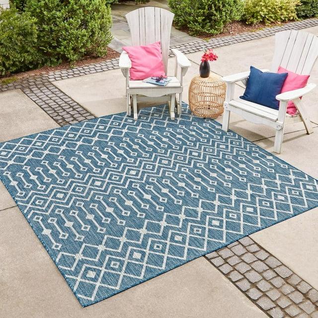 Unique Loom 5' 0 x 5' 0 Square Indoor/Outdoor Trellis Blue Area Rug