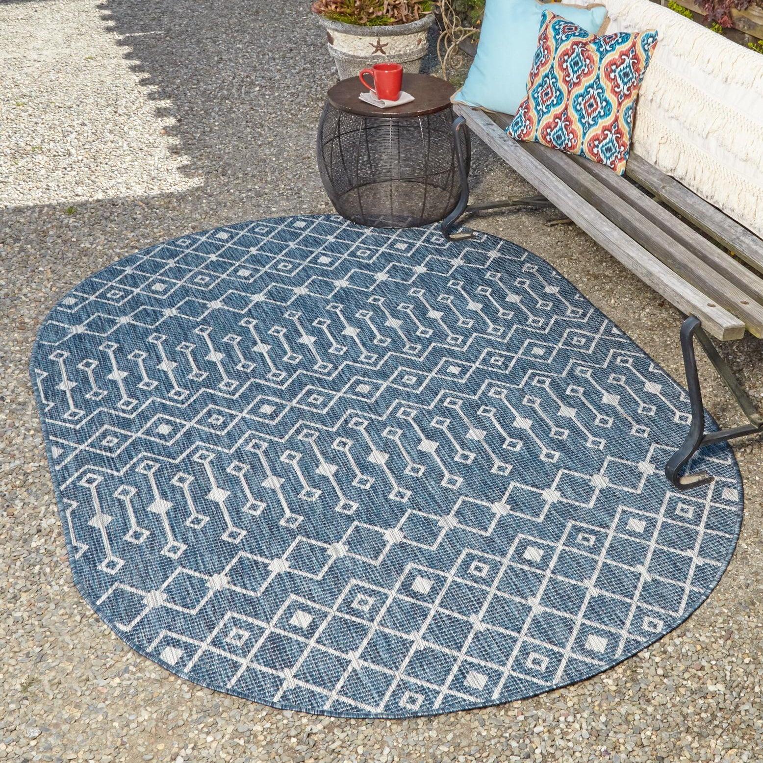 Unique Loom 5' 0 x 8' 0 Oval Indoor/Outdoor Trellis Blue Area Rug
