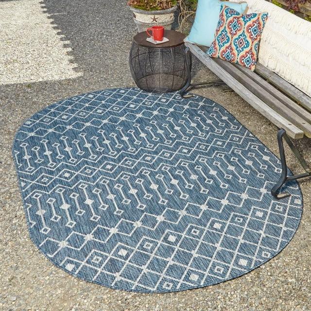 Unique Loom 5' 0 x 8' 0 Oval Indoor/Outdoor Trellis Blue Area Rug