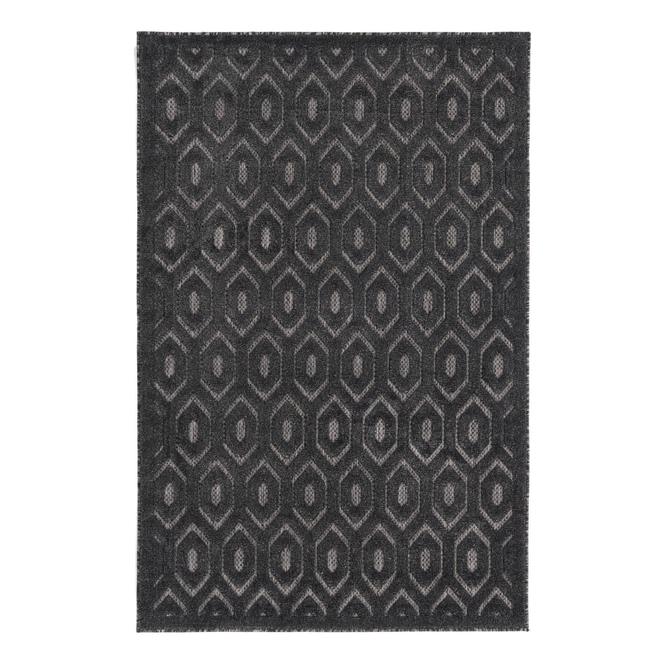 Unique Loom Outdoor Trellis Textured Collection Area Rug - Spatial (4' x 6' Rectangle Charcoal/Ivory)