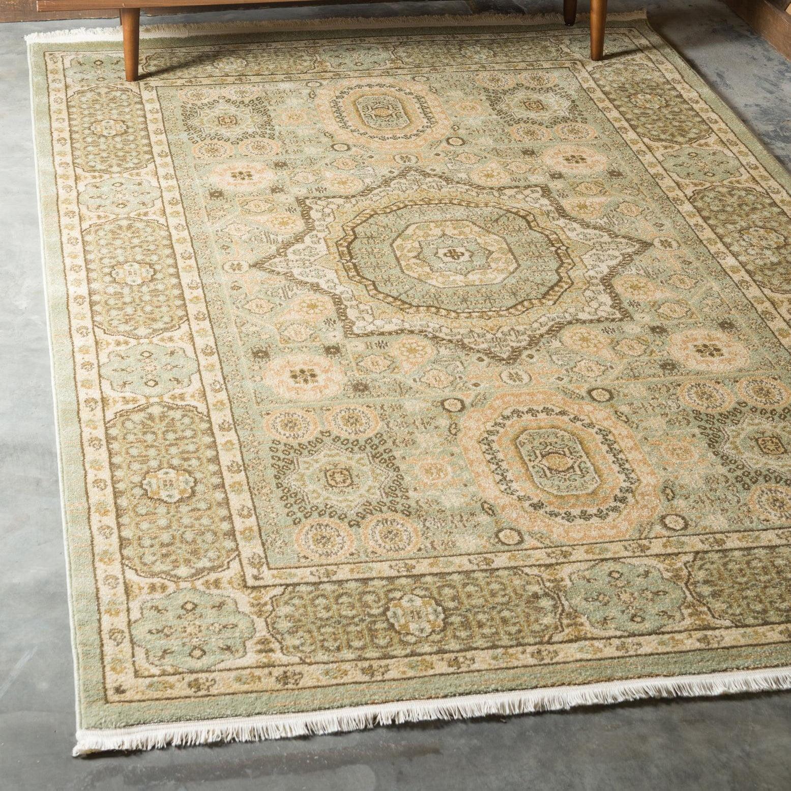 Unique Loom Palace Collection Area Rug - Amber (9'  x 12' Rectangle Light Green/Cream)