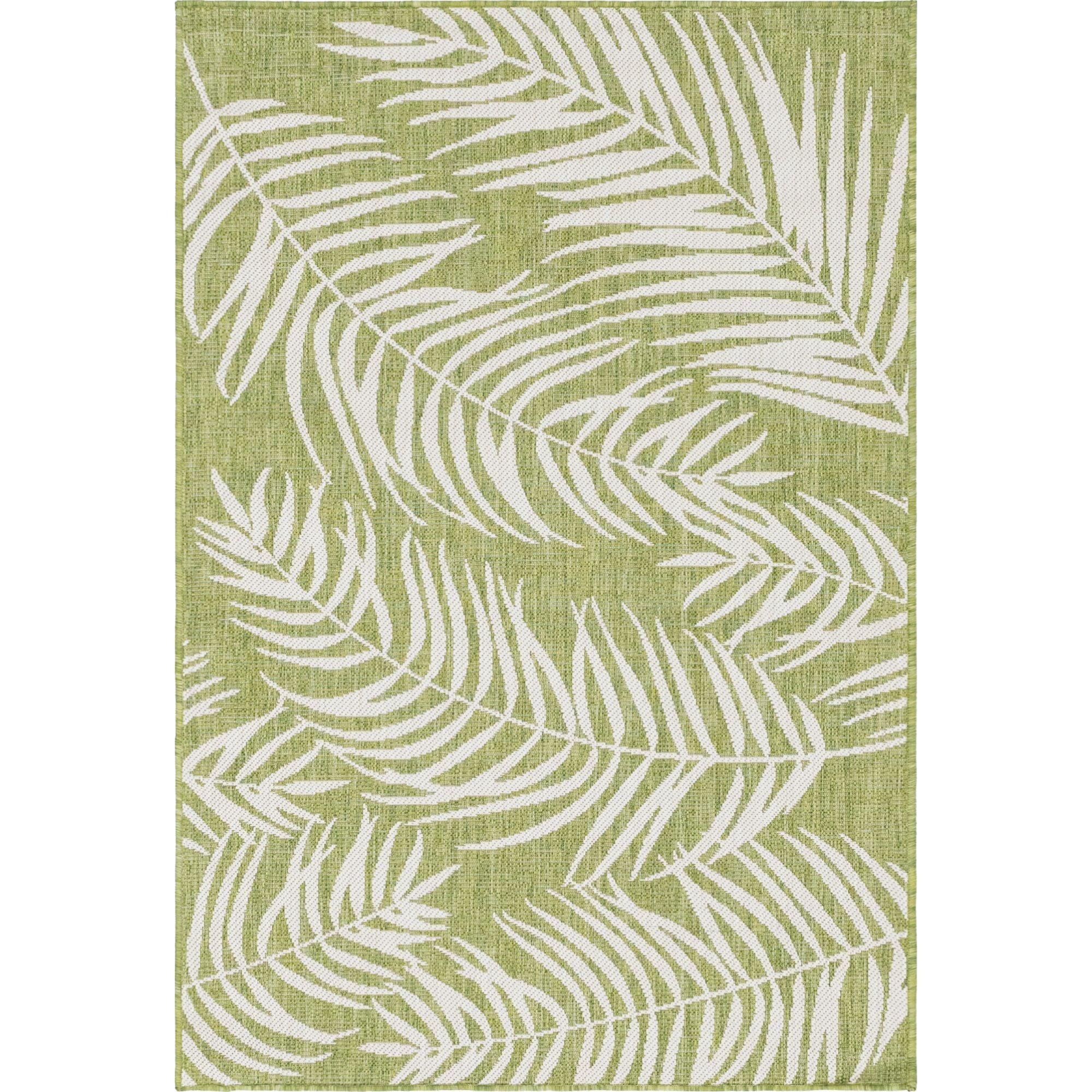 Abstract Green Synthetic 4' x 6' Easy-Care Outdoor Rug