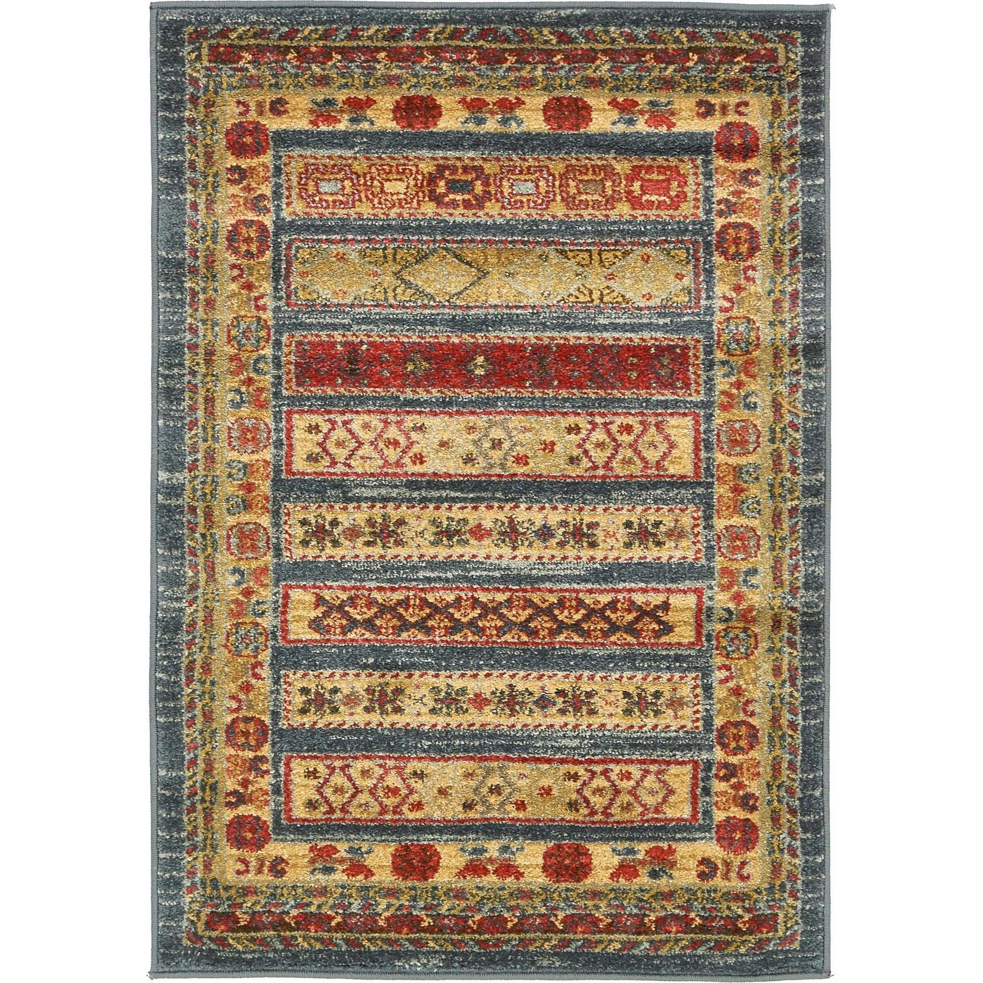 Blue Rectangular Stain-Resistant Synthetic Area Rug