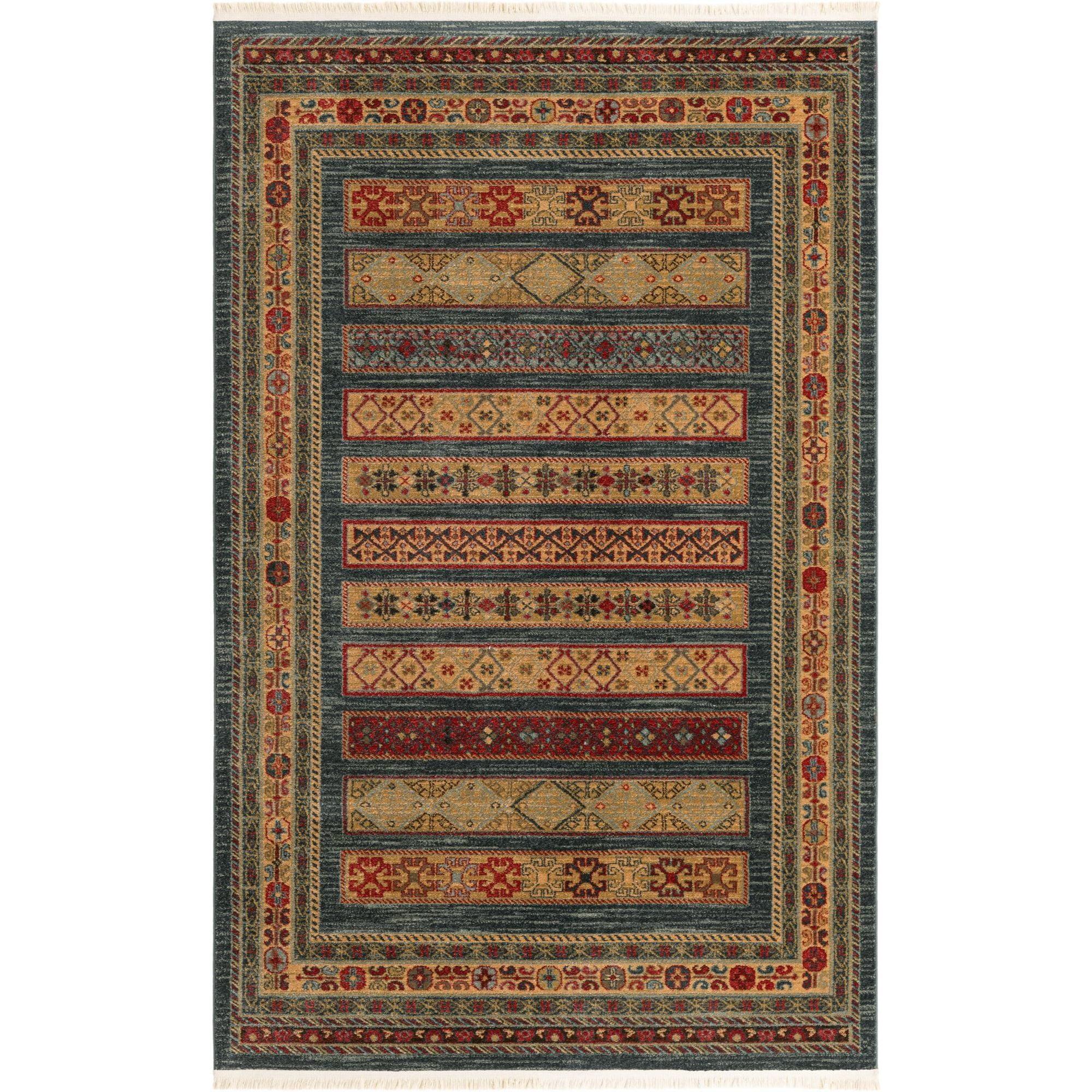 Blue Geometric Easy Care Stain-Resistant Synthetic Rug 5'1" x 8'