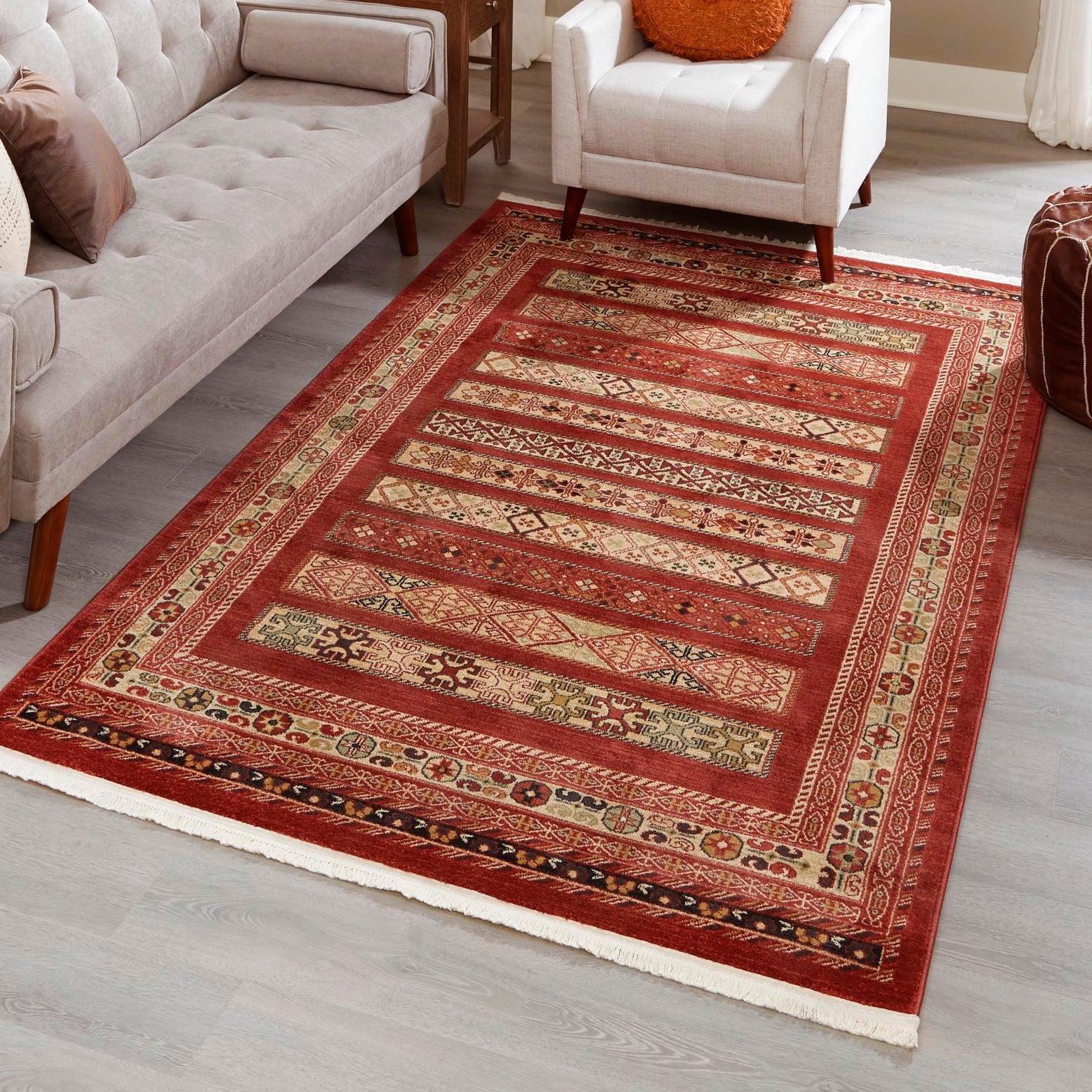 Rustic Charm Indoor 4' x 6' Stain-Resistant Synthetic Rug in Rust Red