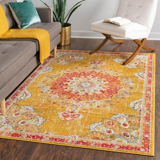 Unique Loom Penrose Collection Area Rug - Alexis (5' 3" x 8' Rectangle Gold/Gray)