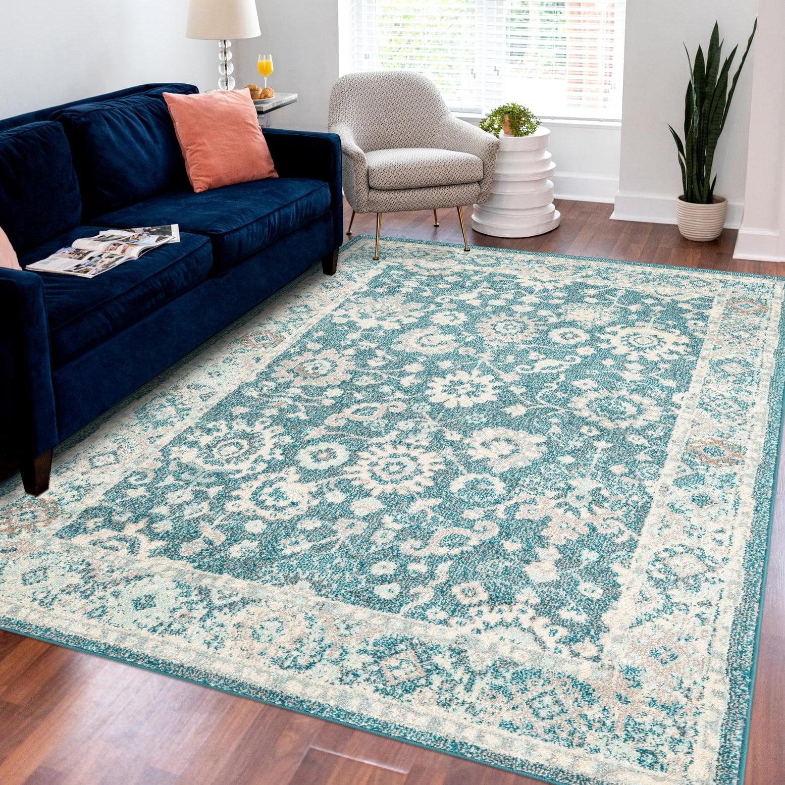 Unique Loom Penrose Collection Area Rug - Krystle (10'  x 14' 1" Rectangle Turquoise/Beige)