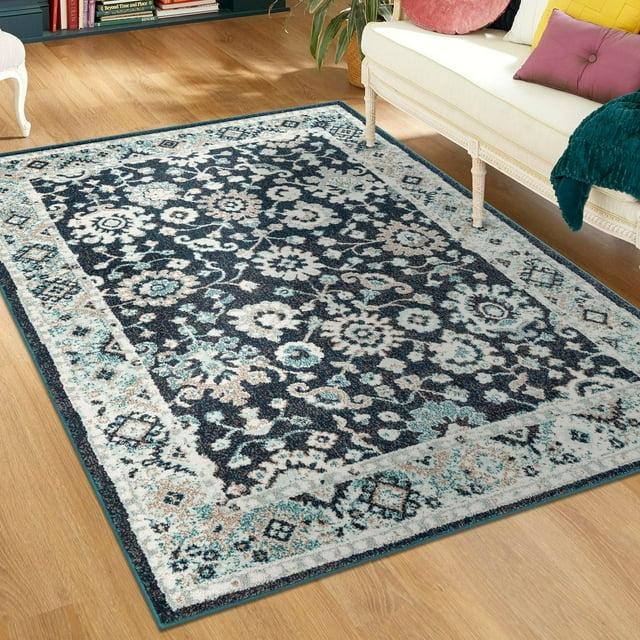 Unique Loom Penrose Collection Area Rug - Krystle (5' 3" x 8' Rectangle Navy Blue/Beige)