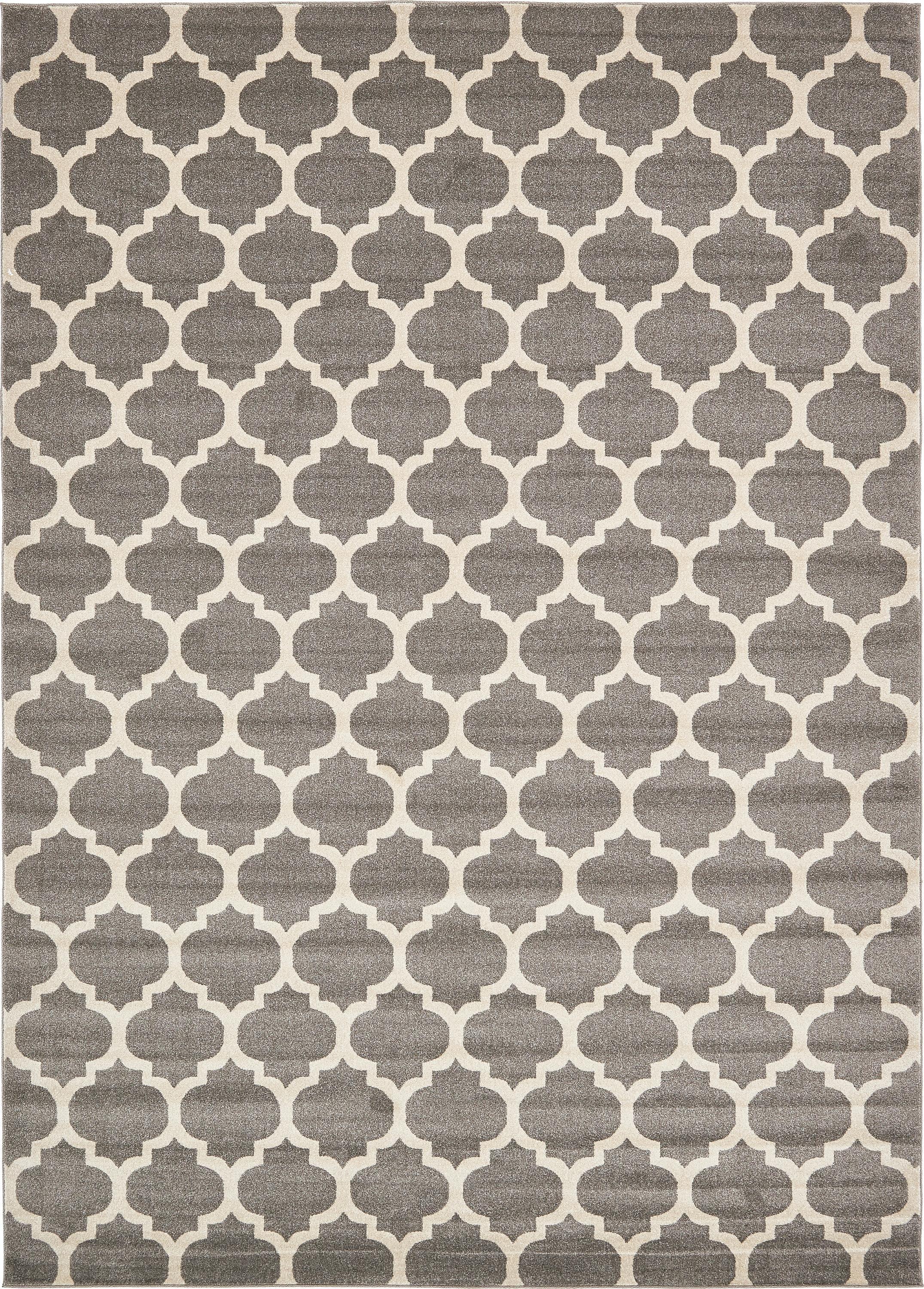 Dark Gray and Beige Trellis Synthetic Area Rug