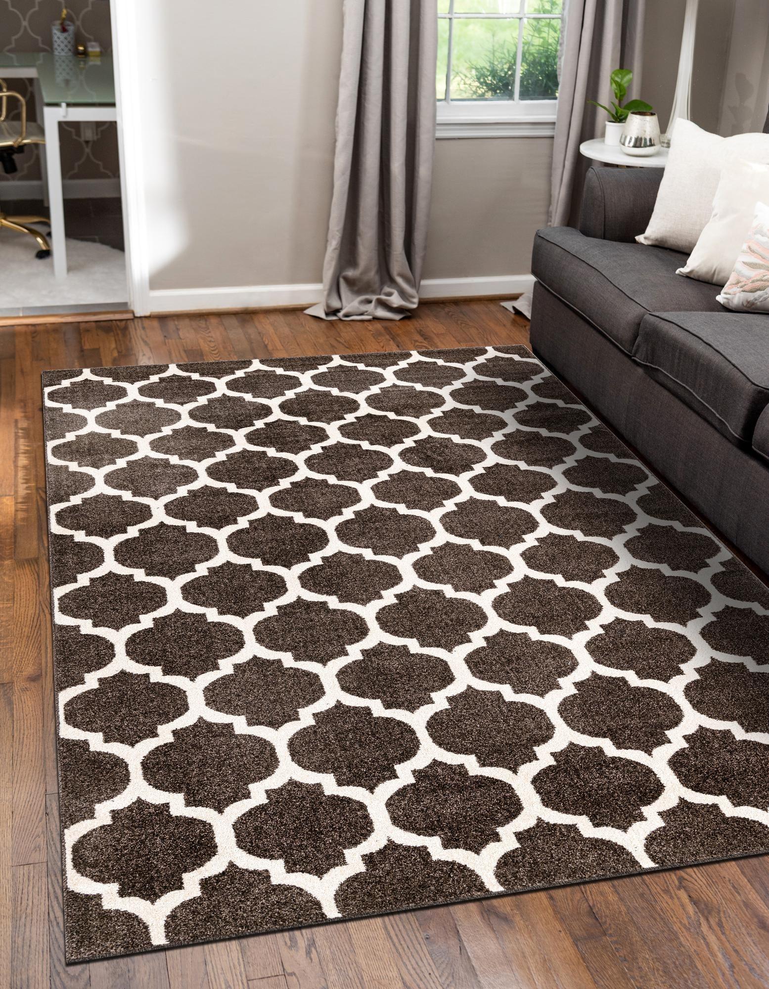 Elegant Harmony 6' x 9' Brown Trellis Synthetic Area Rug