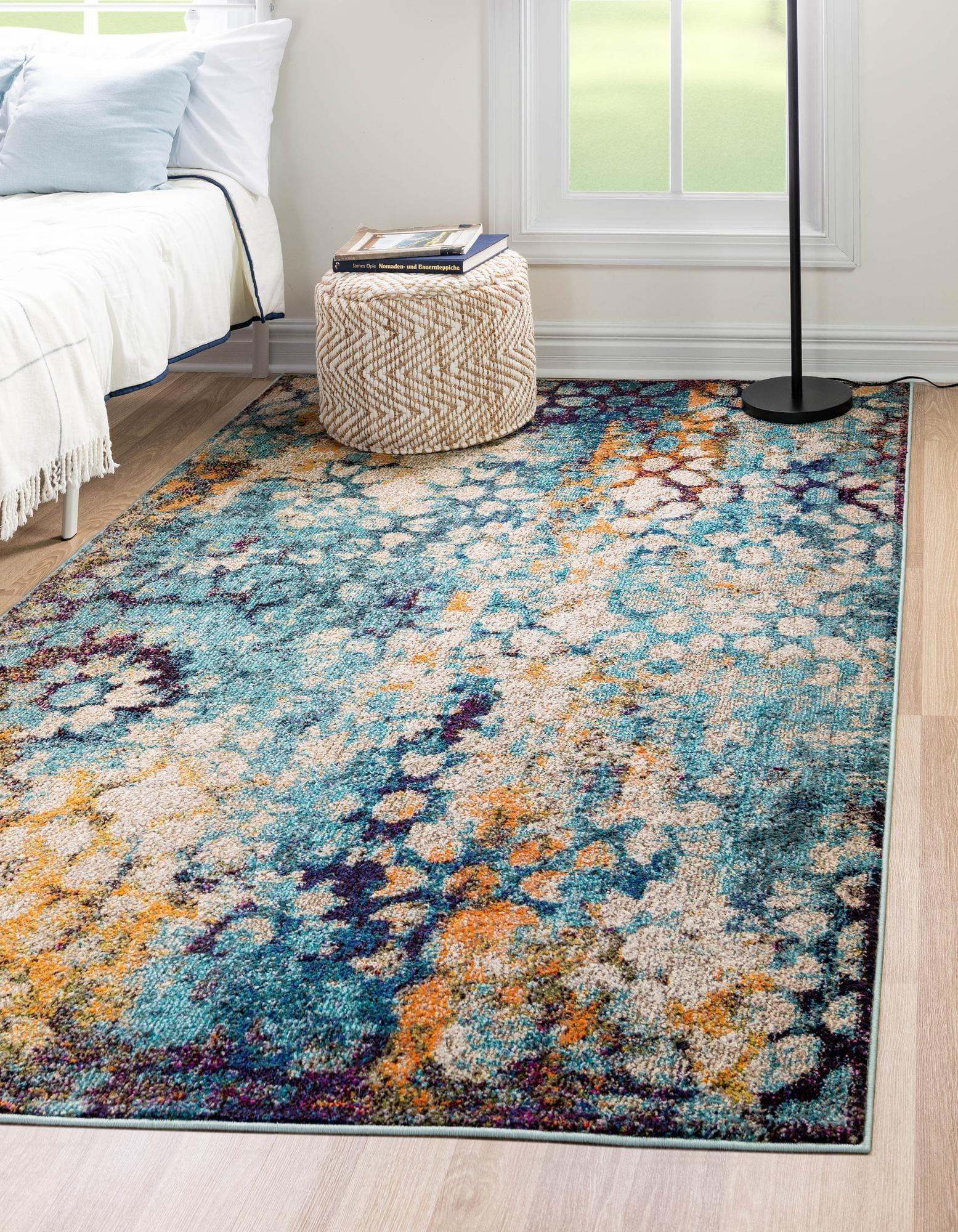 Reversible Turquoise Abstract Synthetic 9'10" x 13'1" Indoor Rug