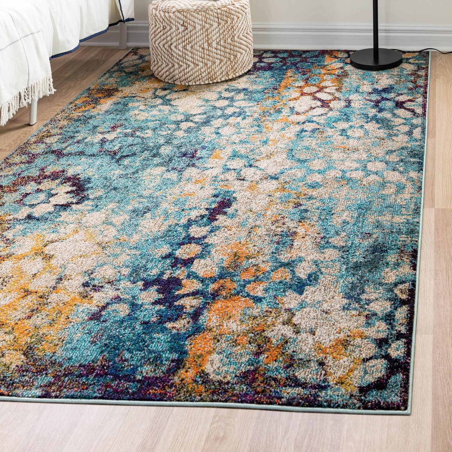 Reversible Turquoise Abstract Synthetic 9'10" x 13'1" Indoor Rug