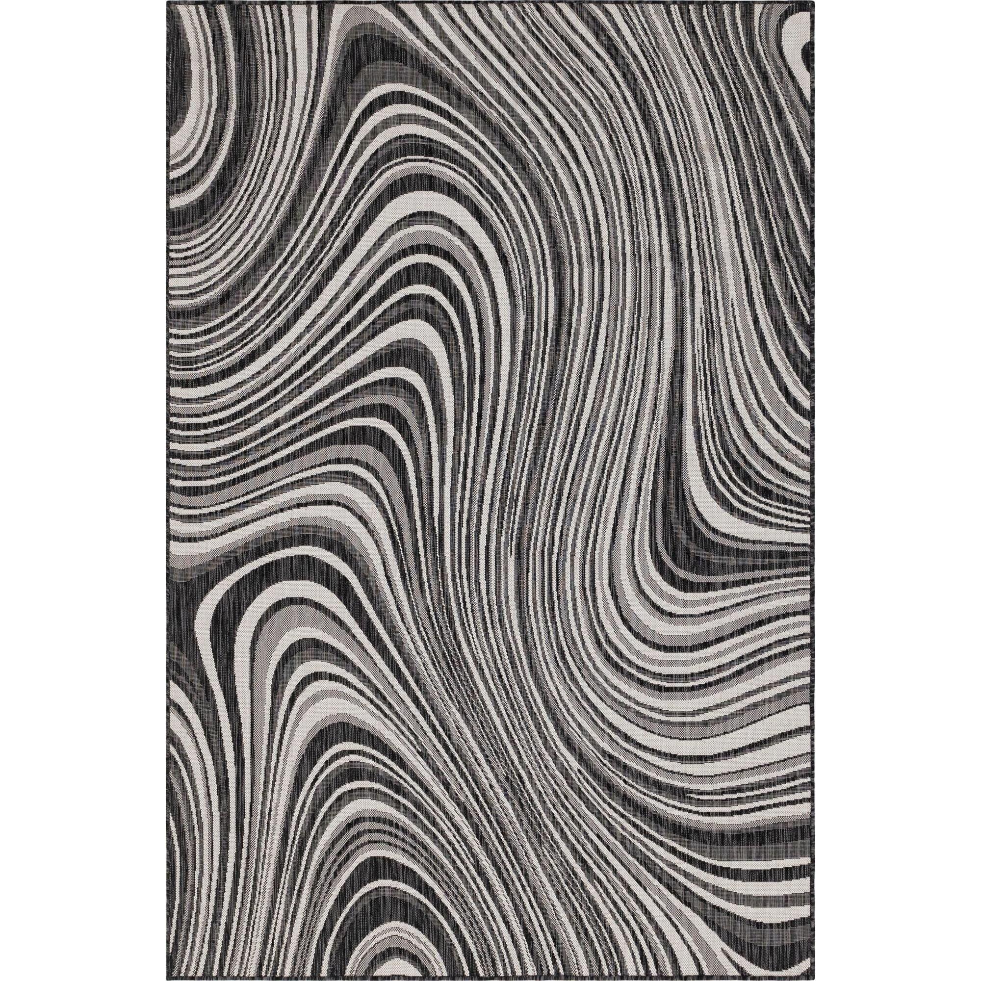 Charcoal and Gray Abstract Outdoor Rectangular Rug, 6' x 9'