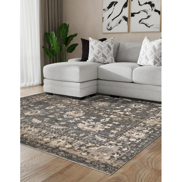 Unique Loom Portland Collection Area Rug - Central (4' 1" Square Gray/Beige)