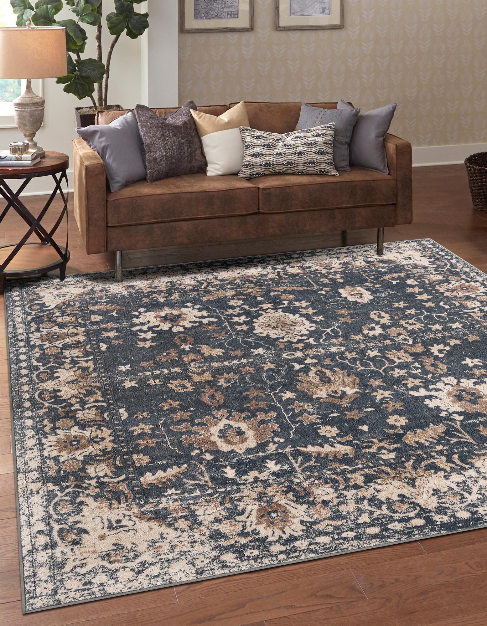 Unique Loom Portland Collection Area Rug - Central (6' 1" Square Blue/Beige)