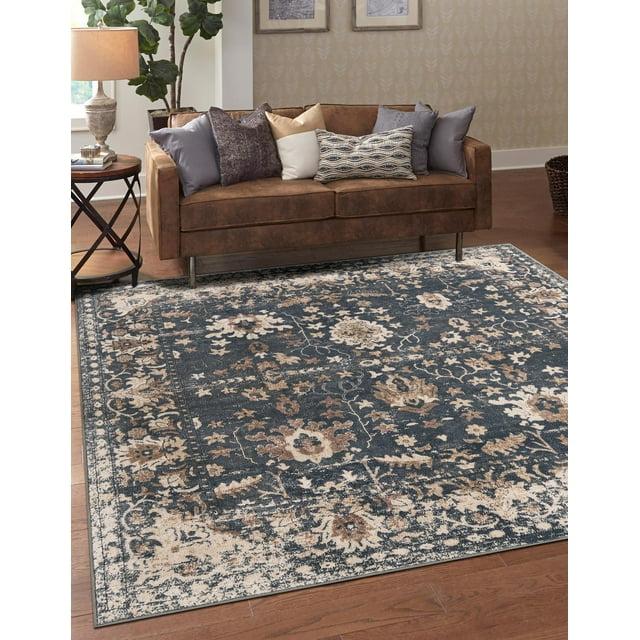 Unique Loom Portland Collection Area Rug - Central (6' 1" Square Blue/Beige)