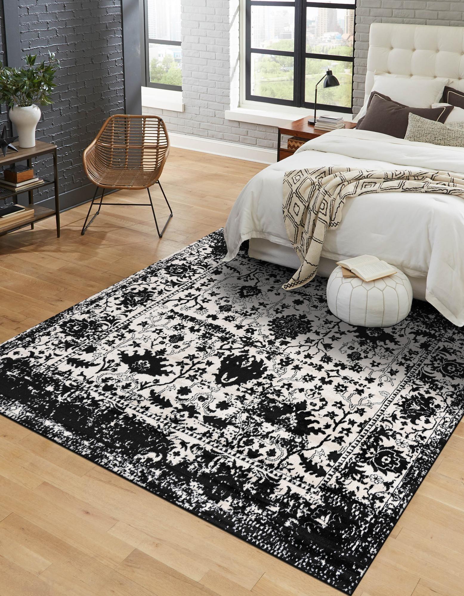 Unique Loom Portland Collection Area Rug - Central (6' 1" Square Black and White/Black)