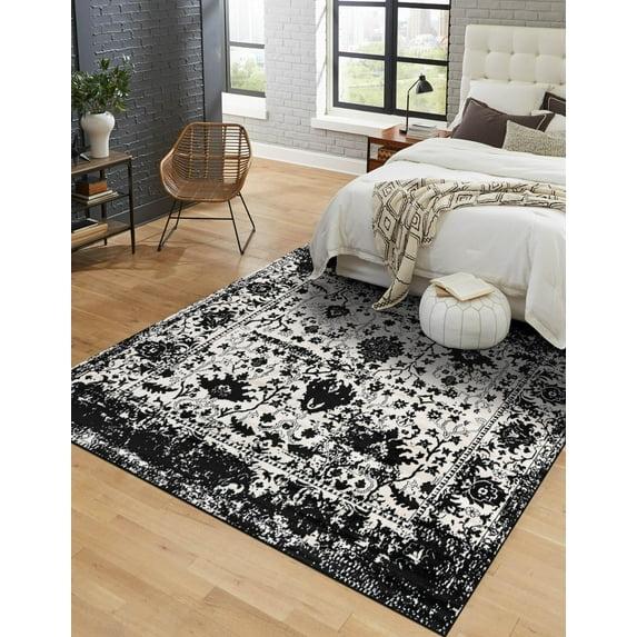 Unique Loom Portland Collection Area Rug - Central (6' 1" Square Black and White/Black)