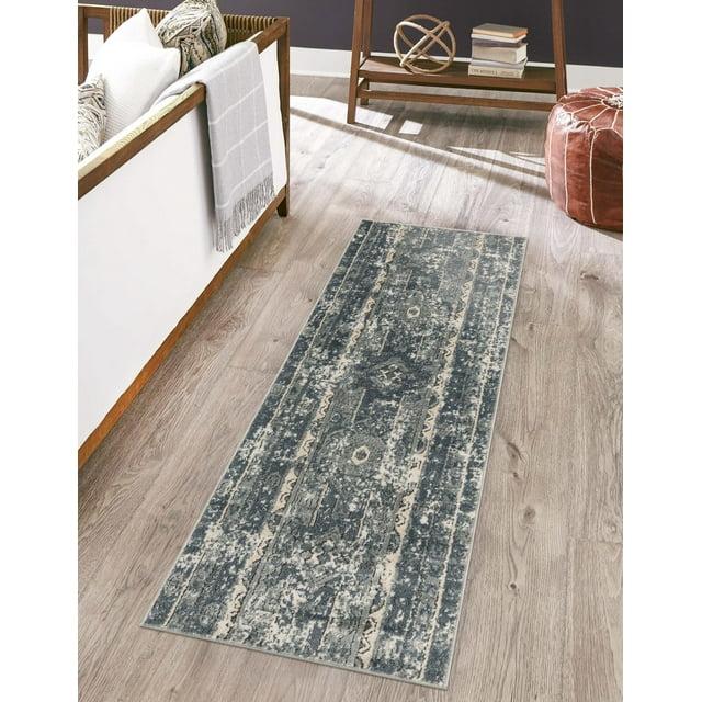 Unique Loom Portland Collection Area Rug - Depoe (2' x 6' 1" Runner Blue/Beige)