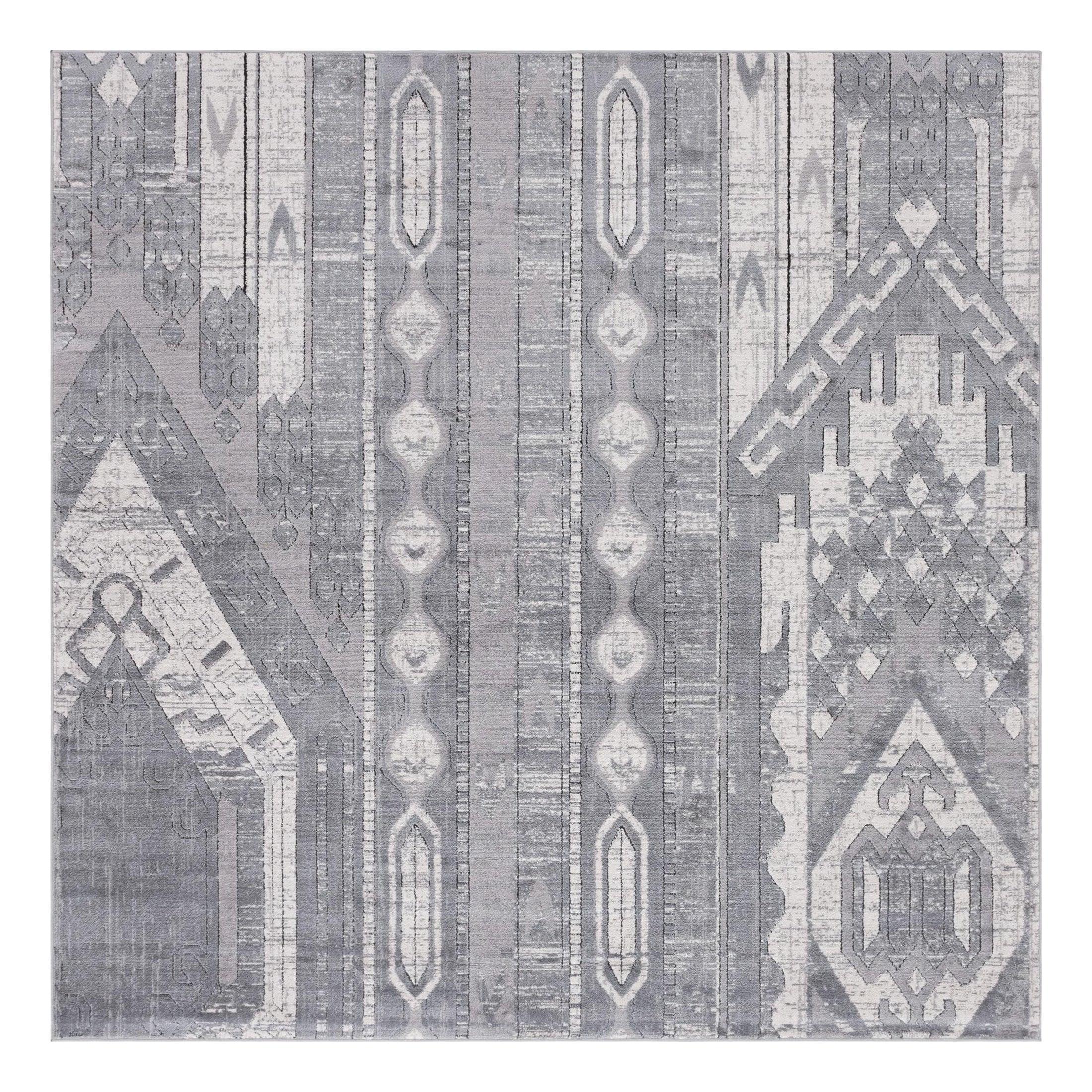 Unique Loom Portland Collection Area Rug - Orford (7' 10" Square Gray/Beige)