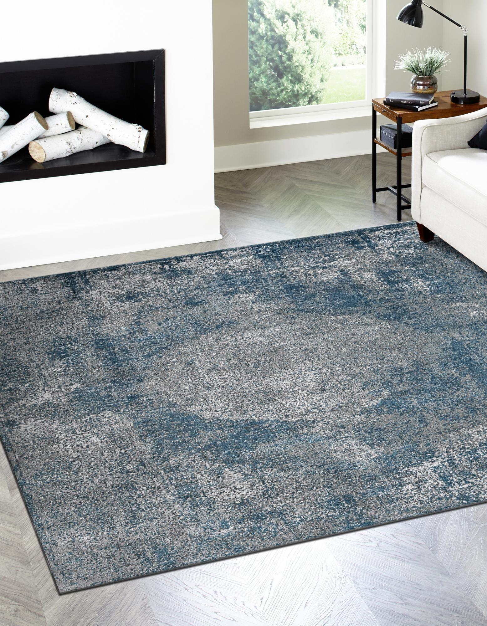 Unique Loom Portland Collection Area Rug - Woodburn (4' 1" Square Blue/Ivory)