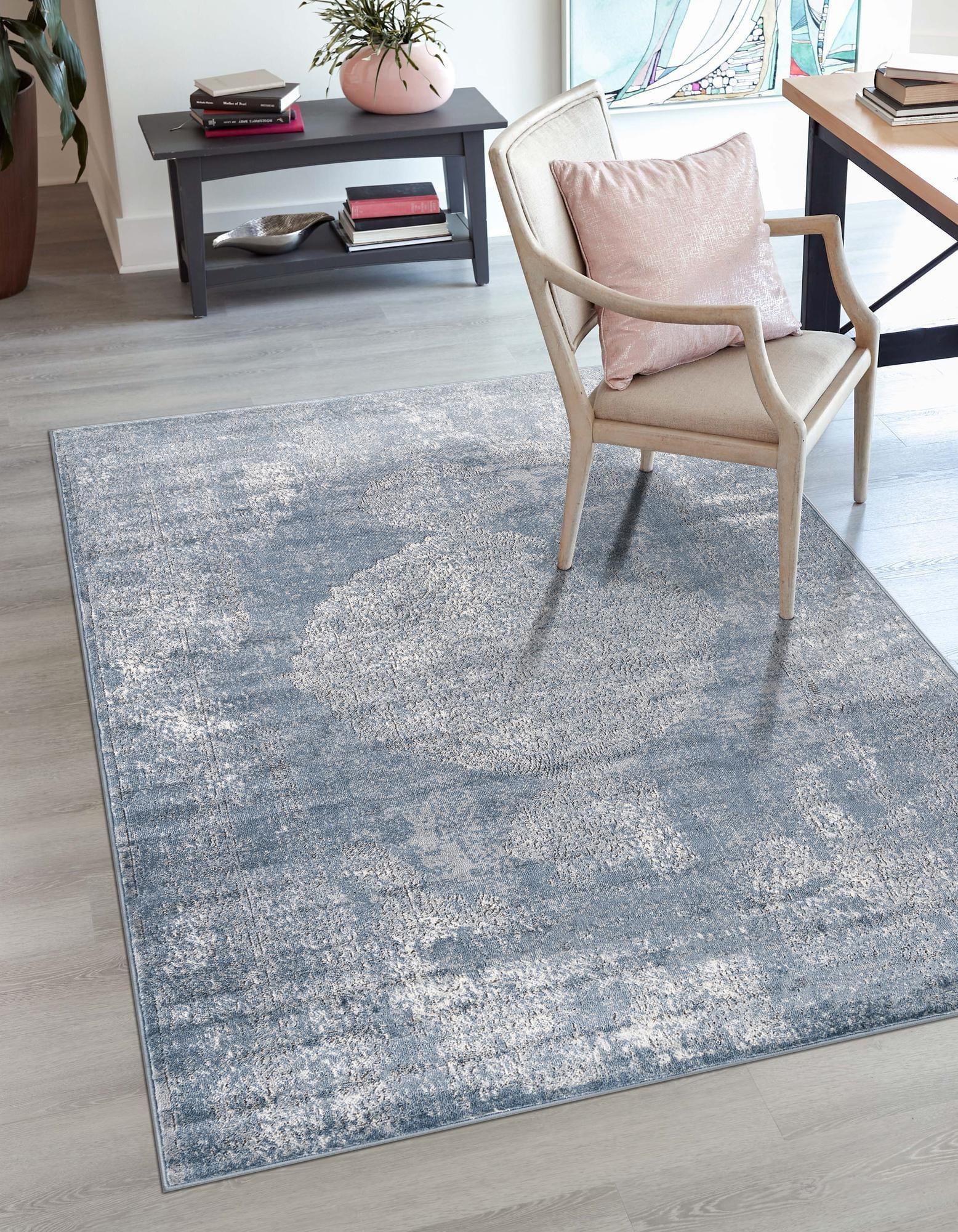 Unique Loom Portland Collection Area Rug - Woodburn (6' 1" x 9' Rectangle Blue/Ivory)