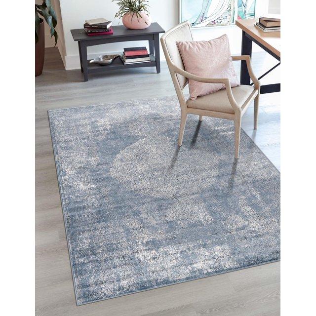 Unique Loom Portland Collection Area Rug - Woodburn (6' 1" x 9' Rectangle Blue/Ivory)