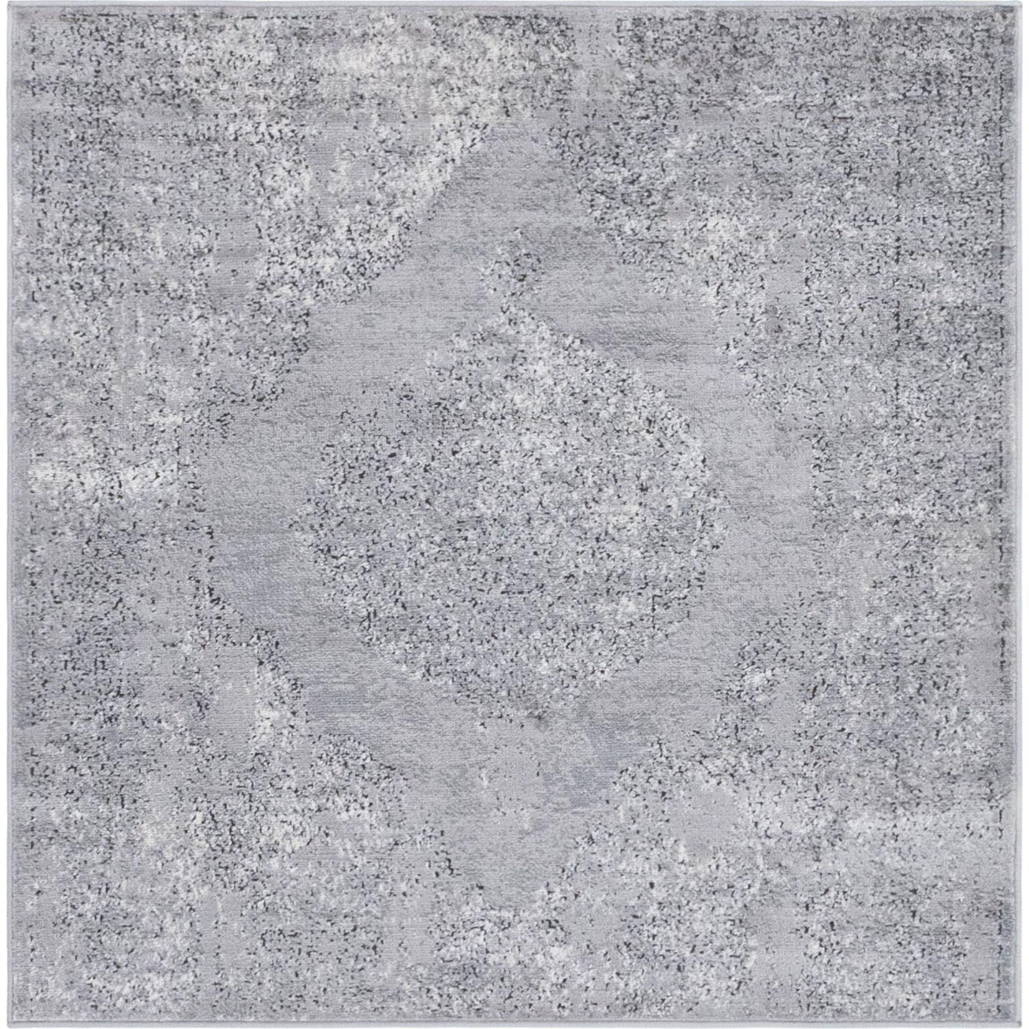 Elegant Medallion 4' Square Light Gray Synthetic Area Rug