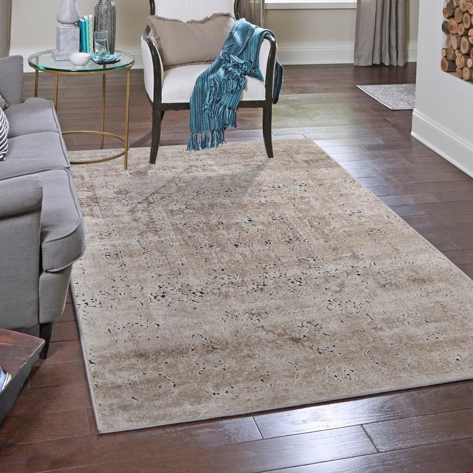 Beige Medallion Easy-Care Rectangular Synthetic Rug 5'1" x 8'