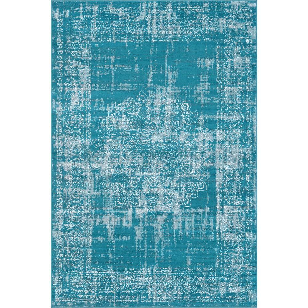 Teal Blue Rectangular Flat Woven Synthetic 6x9 Rug