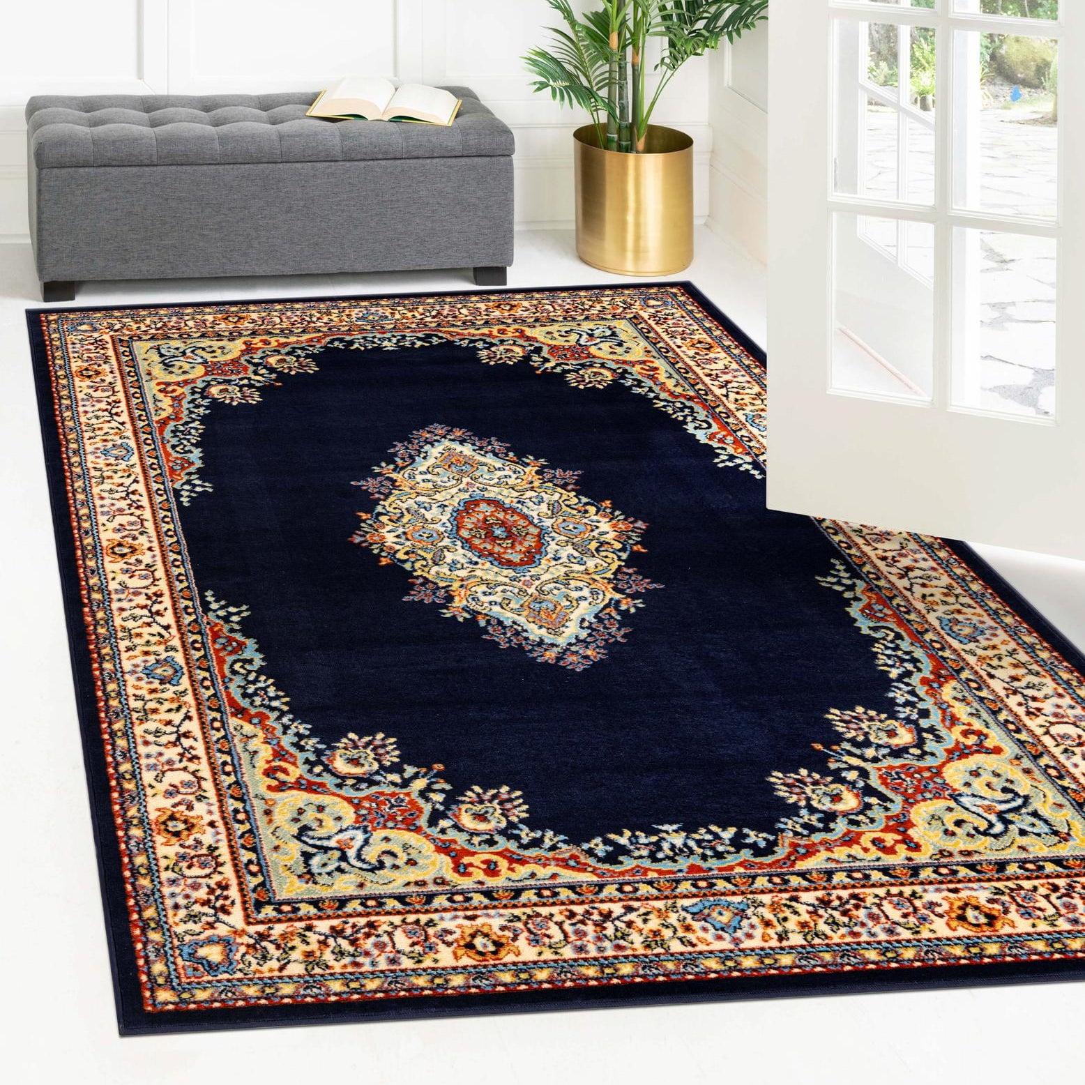 Unique Loom Reza Collection Area Rug - Washington (2' x 3' 1" Rectangle Navy Blue/Cream)