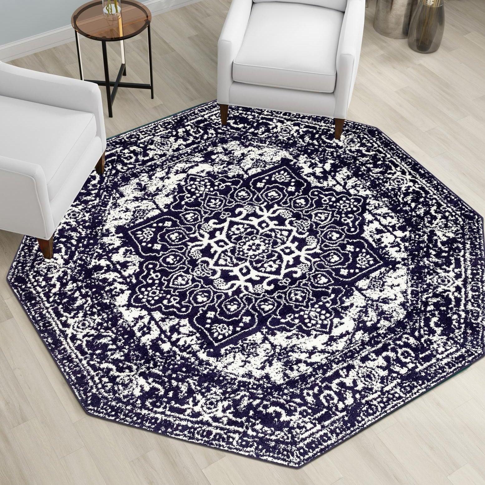 Unique Loom 5' 3 x 5' 3 Octagon Navy Blue Richmond Medallion Area Rug