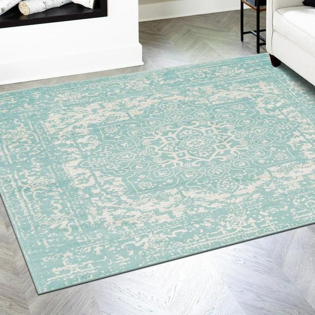 Unique Loom 5' 3 x 5' 3 Square Aqua Richmond Medallion Area Rug